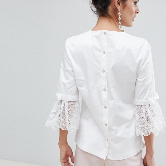 🚫SOLD🅿️🚫NWT TED BAKER LACE BOW SLEEVE BLOUSE - Picture 3 of 8